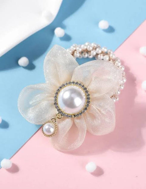 Flower & Faux Pearl Decor Hair Tie